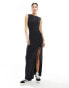 Фото #1 товара Weekday Ira boatneck maxi dress with tie split side in black