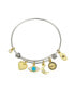 ფოტო #1 პროდუქტის Believe Evil Eye Adjustable Bangle Bracelet In Stainless Steel and Gold Flash Plated Charms