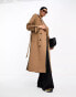 Фото #1 товара Selected Femme heavy weight wool trench coat in camel