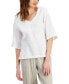 Фото #1 товара Petite Embellished Elbow-Sleeve Textured Cotton Top, Created for Macy's
