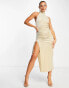 Фото #2 товара Rare London velvet high neck ruched side maxi dress in champagne