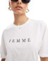 Фото #2 товара Selected Femme oversized t-shirt with Femme chest print in white