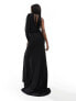 ASOS DESIGN premium plunge maxi dress with drapey one sleeve and side split in black