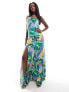 Фото #7 товара True Violet satin one shoulder slip maxi dress in abstract print
