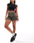 Фото #2 товара Mango leopard print denim shorts in brown