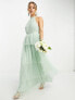 Фото #4 товара Vila Bridesmaid halterneck tulle maxi dress with tiered skirt in mint green