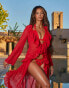 Фото #2 товара Moda Minx X Sophie Piper ruffle maxi beach kimono in red