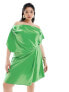 ASOS DESIGN Curve exclusive satin off shoulder mini dress in green 48 - фото #3