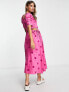 Фото #2 товара Y.A.S cut out puff sleeve midi dress in bright pink spot
