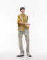 Topman short sleeve relaxed revere boarded embroidered shirt in yellow