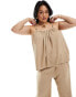 4th & Reckless Plus exclusive textured beaded cami top co-ord in light brown Коричневый, 50 - фото #1