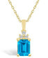ფოტო #1 პროდუქტის Blue Topaz (2 Ct. T.W.) and Diamond (1/10 Ct. T.W.) Pendant Necklace in 14K Yellow Gold