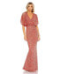 Women's Draped Sleeve V Neck Gown