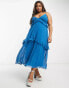 Фото #2 товара ASOS DESIGN Curve strappy pleated midi dress with frills in blue