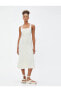 Midi Elbise Kare Yaka Askılı Sırtı Pencere Detaylı