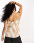 Only v neck button down cami top in beige and white stripe