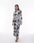 Topshop tie detail mesh midi dress in mono abstract print