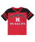 ფოტო #1 პროდუქტის Girls Toddler Scarlet, Black Nebraska Huskers Piecrust Promise Striped V-Neck T-shirt