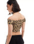 Pull&Bear bardot crop top in leopard print