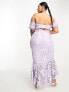 Фото #2 товара ASOS DESIGN Curve lace bardot cut out maxi dress with frill hem in lilac