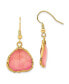 24k Gold-trim Lacquer Dipped Pink Rose Petal Gold-tone Dangle Earrings