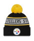 Фото #1 товара Big Boys and Girls Black Pittsburgh Steelers Repeat Cuffed Knit Hat with Pom