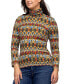 Women's Multicolor Geo Pring Long Sleeve Turtleneck Top