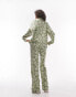 Topshop Tall block floral print shirt and trouser pyjama set in green Зеленый, XS - фото #6