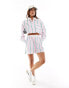 Фото #2 товара ASOS DESIGN cropped shirt with contrast collar in pink stripe co-ord