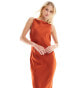 ASOS DESIGN Tall satin square neck maxi dress with cowl back detail in Rust