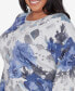 Plus Size Worth Avenue Women's Watercolor Floral Shimmer Crew Neck Sweater