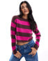 Фото #3 товара JJXX cropped boxy stripe ribbed jumper in burgundy & pink