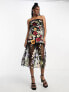 Amy Lynn Zion bandeau maxi dress in black based floral embroidery