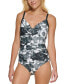 Calvin Klein Printed Twist-Front Tummy-Control One-Piece Swimsuit Gray Size 10