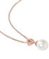 ფოტო #3 პროდუქტის Cultured South Sea Oval Pearl (8-9mm) & White Topaz Accent Heart Detail 18" Pendant Necklace in Rose-Tone Plated Sterling Silver