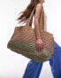 Topshop Tatum straw tote bag in khaki stripe