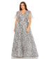 Фото #1 товара Women's Plus Size High Neck Flutter Sleeve Embellished A-Line Gown
