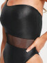 VAI21 one shoulder swimsuit with mesh panel in shiny black