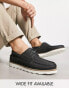 ASOS DESIGN boat shoes in black leather with wedge sole Черный, EU 47 Wide Fit - фото #1