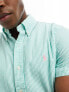 Фото #3 товара Polo Ralph Lauren icon logo short sleeve stripe seersucker shirt in green/white