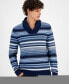 Фото #1 товара Men's Striped Shawl-Collar Long Sleeve Pullover Sweater, Created for Macy's