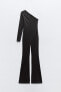 Flared polyamide asymmetric jumpsuit