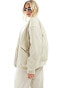 Vero Moda Petite leather look bomber jacket in stone