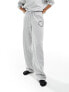 Pieces 'the casual club' slogan wide leg joggers co-ord in grey