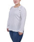 ფოტო #3 პროდუქტის Plus Size Long Sleeve Ribbed Button Detail Top