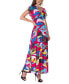 Фото #2 товара Print V Neck Empire Waist Kimono Cap Sleeve Maxi Dress