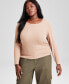 Фото #1 товара Trendy Plus Size Scoop-Neck Ribbed T-Shirt, Created for Macy's