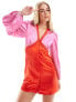 Never Fully Dressed balloon sleeve lace satin mini dress in pink and red