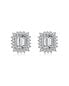 Sterling Silver with Rhodium Plated Clear Emerald and Round Cubic Zirconia Halo Stud Earrings