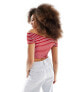 Pieces off the shoulder top in red and white stripe